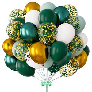 lot 7928 image: 83Pcs Green and Gold Balloons with Confetti Balloons