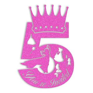 lot 7931 image: pertnate Princesses 5th Birthday Invitations Girl Pink Glitter Princess 5 Year Old Girls Birthday Shaped Invitations with Envelopes, 20 Pack
