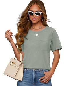 lot 7935 image: Deer Lady Tops for Women Trendy 2025 High Low Short Sleeve Summer T Shirts Casual Loose Fit Tshirt Basic Crew Neck Curved Top Green XXL
