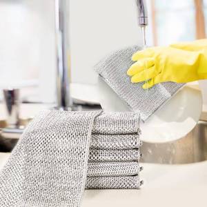 lot 7937 image: vaxusrtaet Non Scratch Wire Dishcloth, 5 Pack Multipurpose Soft Wire Dishwashing Rag Dish Rags for Washing Dishes, Non-Stick Cookware, Scrubs & Cleans for Sink, Counter, Stove Tops, Easy Rinsing