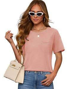 lot 7942 image: Deer Lady Tops for Women Trendy 2025 High Low Short Sleeve Summer T Shirts Casual Loose Fit Tshirt Basic Crew Neck Curved Top Pink XXL