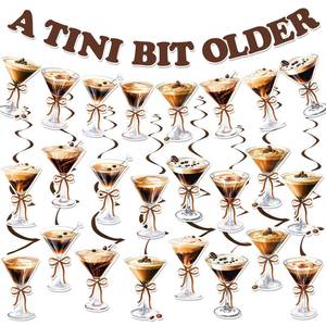 lot 7945 image: 34PCS Espresso Martini A Tini Bit Older Birthday Party Decorations Banner and Hanging Swirls for Martini Themed Birthday Party Supplies
