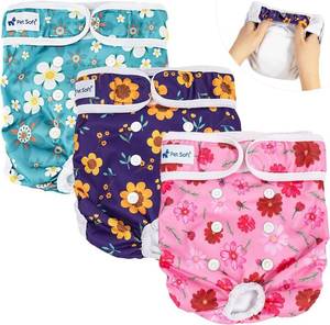 lot 7958 image: Pet Soft Washable Female Diapers (3 Pack) Female Dog Diapers, Comfort Reusable Doggy Diapers for Girl Dog in Period Heat (Cute Flower, S)