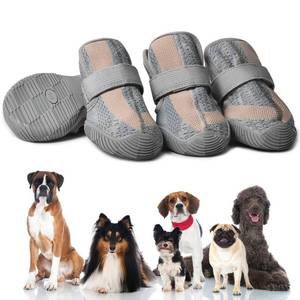 lot 7963 image: PETQYS Dog Shoes,Mesh Breathable Dog Boots for Walking Running Hiking,Soft Non-Slip Rugged Rubber Sole Dog Booties with Adjustable Straps 4Pcs,Grey-Size6