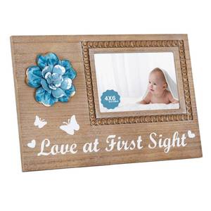 lot 7964 image: BAYSBAI First Time Mom Gifts, Love At First Sight Picture Frame 4x6 Photo, Gifts For Pregnant Women, Fathers Day Photo Frame, New Father Gifts Dad To Be, Vintage Blue Flower, 204044