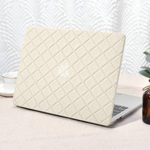 lot 7994 image: Seorsok Compatible with MacBook Air 13 Inch Case 2022 2021 2020 2019 2018 Release A1932 A2179 M1 A2337 Touch ID, Anti-Fingerprint Elegant Grid Leather Plastic Case with Keyboard Cover, Beige
