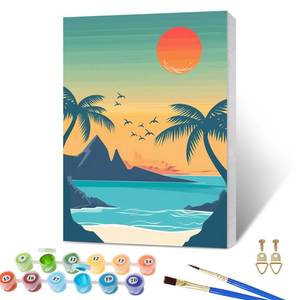 lot 7997 image: SKRYUIE Framed Paint by Numbers Kits for Adults Scenery, Acrylic Beach Oil Painting by Numbers Kits for Beginner with Paintbrushes Brushes Art Canvas for Home Decor 7.87x11.81 inch  20x30 cm v2