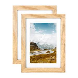 lot 7999 image: 5x7 Oak Wood Picture Frame - 5x7 Photo Frame, 5x7 Picture Frame With 4x6 Mat Real Glass Natural Solid Wooden Picture Frames for Wall Art Photo and Prints (2 Pack, Beige)
