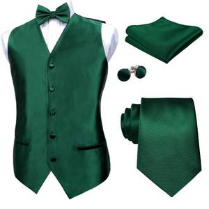lot 8026 image: Alizeal Mens Solid Satin Bow Tie Necktie Waistcoat Set, Dark Green-XL - Retail $40