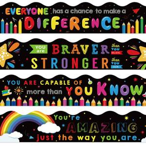 lot 8034 image: AnyDesign 69ft Inspirational Quote Bulletin Board Borders Growth Mindset Motivational Board Borders Stickers Scalloped Borders Trim for School Classroom Chalkboard Office Wall Party Decor,60Pcs
