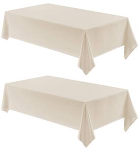 lot 8046 image: Veblandy 2 Pack Rectangle Tablecloth, 60x84 inch, Water Resistant Wrinkle Free Linen Textured Table Cloth Washable, Decorative Fabric Table Cover for Dining, Party and Camping, Beige - Retail $25