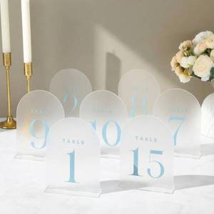 lot 8202 image: Brightrow 15 Pcs Table Numbers with Stands, 1-15, 5x7, Dusty Blue - Retail $36