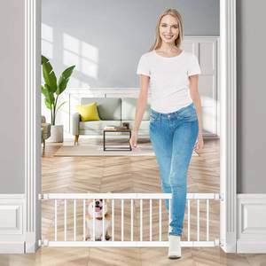 lot 8205 image: Fldofaves Dog Gate - 18-45 Adjustable Extra Wide Metal Baby Gate to Step Over, 10 Tall Small Pet Gate with 3 Extension Kits, Pressure Mounted for Doorways & Stairs - Retail $40