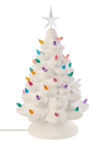 lot 8207 image: Creative Hobbies Ready to Paint Ceramic Bisque, Large 15.5 Christmas Tree & Base - Light Up - Electrical Cord, Bulb, Multi-Colored Twists, & Star Included-chipped base  - Retail $50