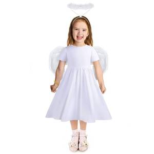 lot 8219 image: Haysandy 3 Pcs Christmas Angel Costumes for Kids Girls Set Fairy Dress Angel Feather Wings Headband for Xmas Dress up Cosplay(4-6 Years)-marks on dress  - Retail $24