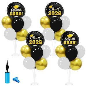 lot 8231 image: Graduation Decorations - 4 Set Balloon Stands, Class of 2026 Congrats Grad Table Centerpieces for Graduation Party Supplies (Gold & Black)