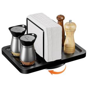 lot 8233 image: Rotating Napkin Holder for Table with Salt Pepper Shakers Caddy, Black