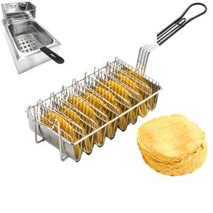 lot 8234 image: Commercial Taco Fryer Basket, Deep Fryer Taco Holder Basket V-Shaped Taco Shell Mold Taco Shell Fryer for Burritos and Tortillas (8 Shells)-3slots bent shown  - Retail $35