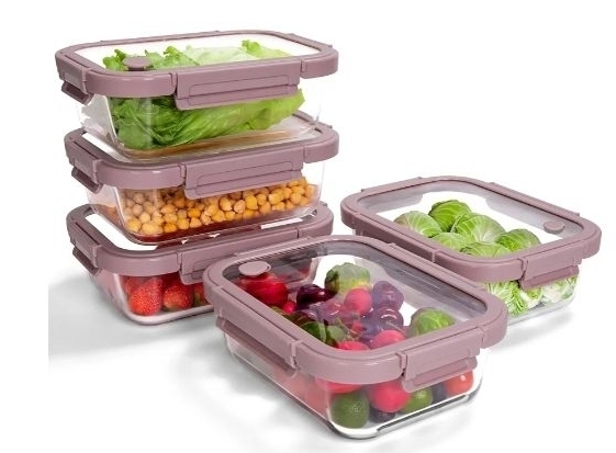 lot 4571 image: BOROHOUSE Glass Food Storage Container Set with Lids 5 Pack