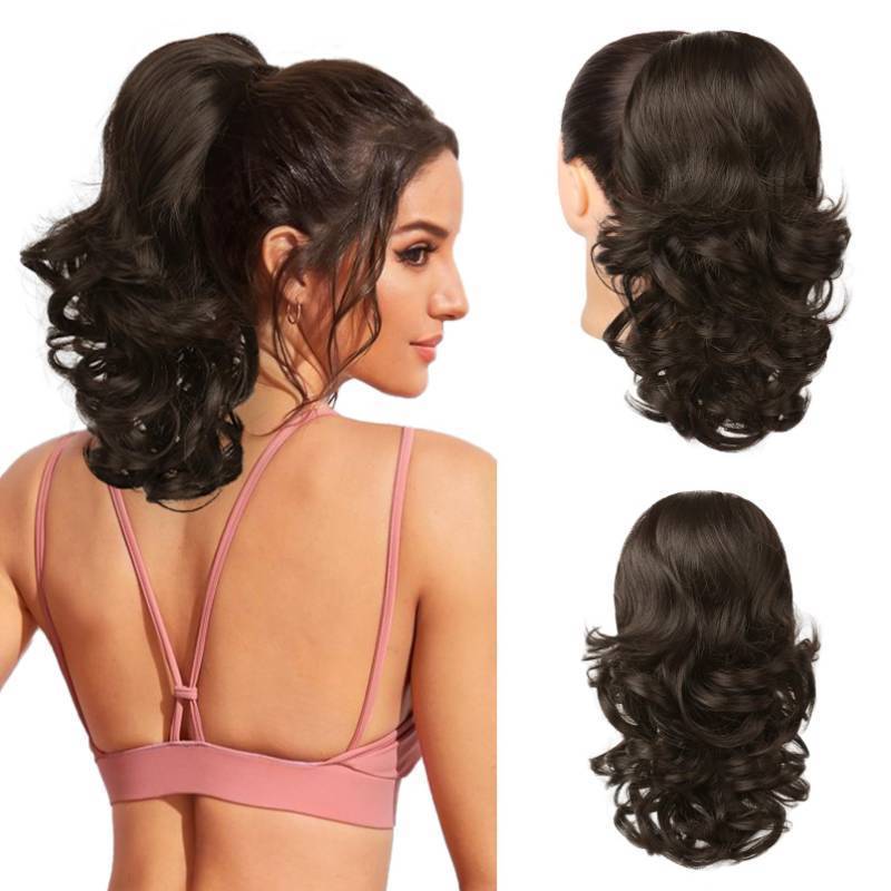 lot 4965 image: Flufymooz Ponytail Extension, 14 Inch Short Drawstring Ponytail Hair Extension for Women, Soft Synthetic Pony Tails Hairpiece for Women (Chocolate Brown)