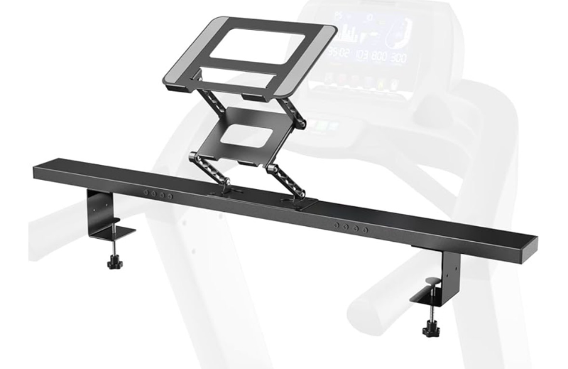 lot 5095 image: Baiyuan Universal Treadmill Desk Attachment - Adjustable Height & Width Aluminum Treadmill Laptop Holder, Laptop Stand for Walking Workstations (Black)