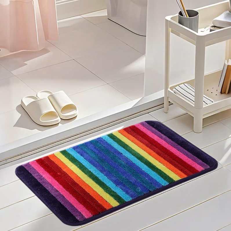 lot 5193 image: Bath Rugs for Bathroom Rainbow Bathroom Rugs Colorful Microfiber Plush Bath Mat Soft and Absorbent Bath Carpet Non-Slip Backing 20x32