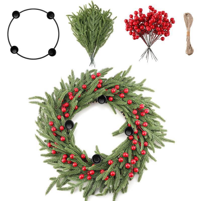 lot 7040 image: Kritkin Christmas Advent Wreath Ring DIY Advent Candle Holder Traditional Catholic Christmas Decoration Set for Church Table Centerpiece Holiday Decorations Gift (Norfolk Pine)