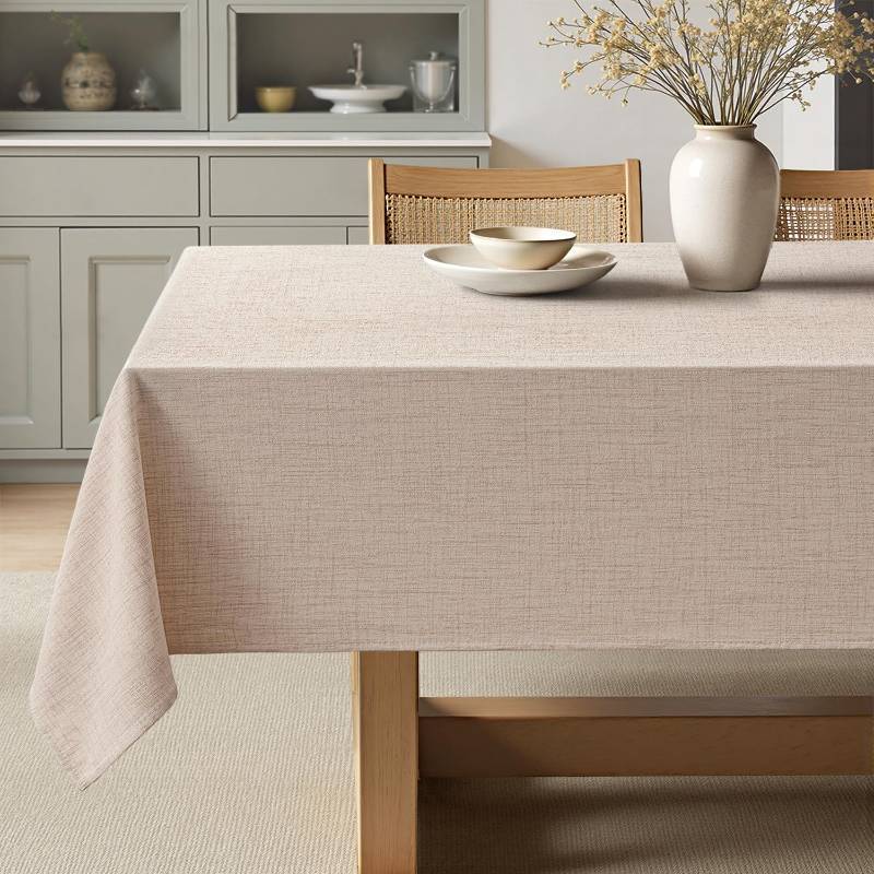 lot 7106 image: MIULEE 60 x 144 Inch Rectangle Tablecloth, Linen Textured Polyester Table Cloth, Waterproof Stain Resistant Washable Table Cover for Banquet, Wedding, Party, Natural Beige