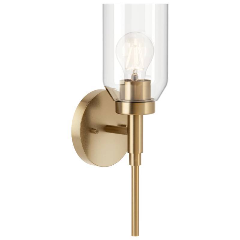 lot 7112 image: Kichler Madden 1-Light Bathroom Wall Sconce Light Fixture with Clear Glass in Champagne Bronze, Modern Vanity Lighting for Bathroom or Hallway (14.75 x 5), 55183CPZ