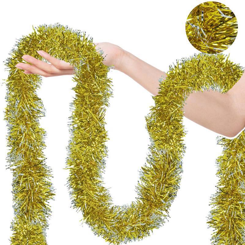 lot 7174 image: Miyukyee 66 Ft Christmas Tinsel Garland Christmas Metallic Twist Garland Xmas Tree Decorations for Holiday Wedding Indoor Outdoor Home Gold