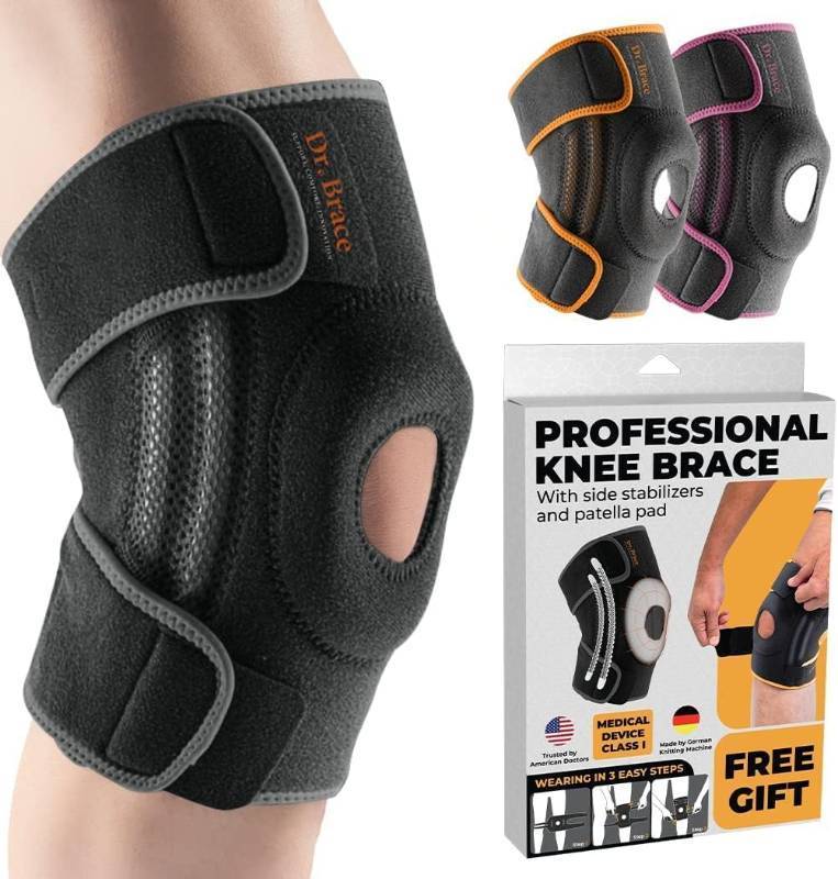 lot 7175 image: DR. BRACE ELITE Knee Brace with Side Stabilizers & Patella Gel Pads for Maximum Knee Pain Support and fast recovery for men and women-Please Check How To Size Video (Mercury, Large)
