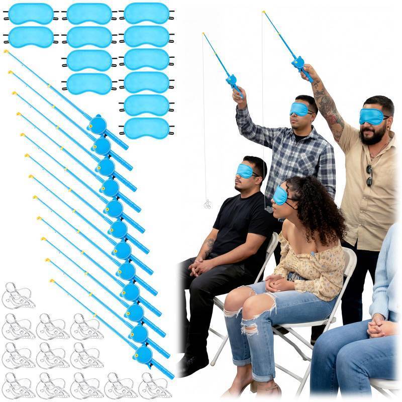 lot 7194 image: Tasdurian 12 Set Blue Baby Shower Games Fishing The Pacifier Blindfolds Feeding Games Funny Baby Shower Gender Reveal Party Game Bridal Showers for Guest Party(Pacifier Is Not Magnetic) (Stylish)