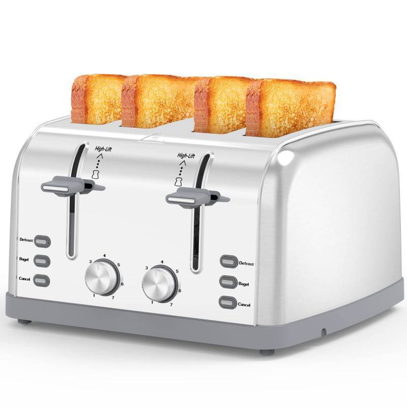 lot 7211 image: Toaster 4 Slice Retro Stainless Steel,Best Prime 4 Slice Toaster Wide Solt with 7 Shade Settings, Perfect for Waffles, Bagels and More Lainsten T-527