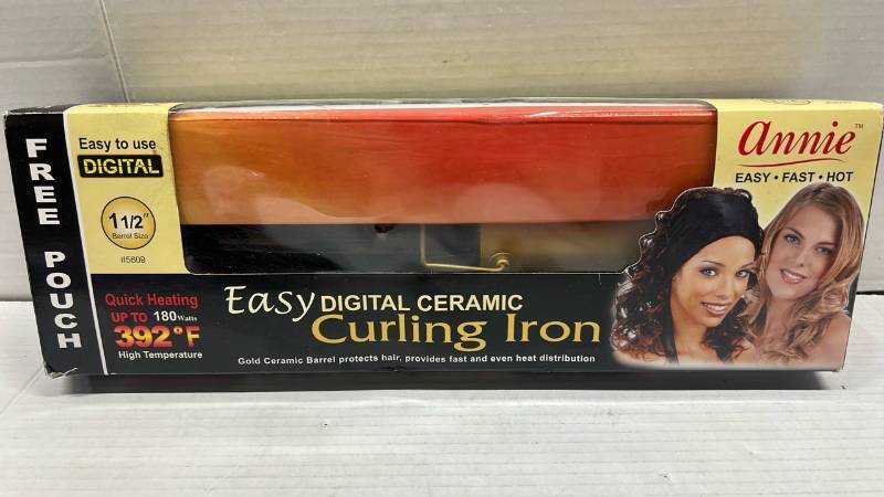 lot 7222 image: Annie Digital Ceramic Curling Iron Barrel Size 1 12 Long Last Curls for All Hair Types