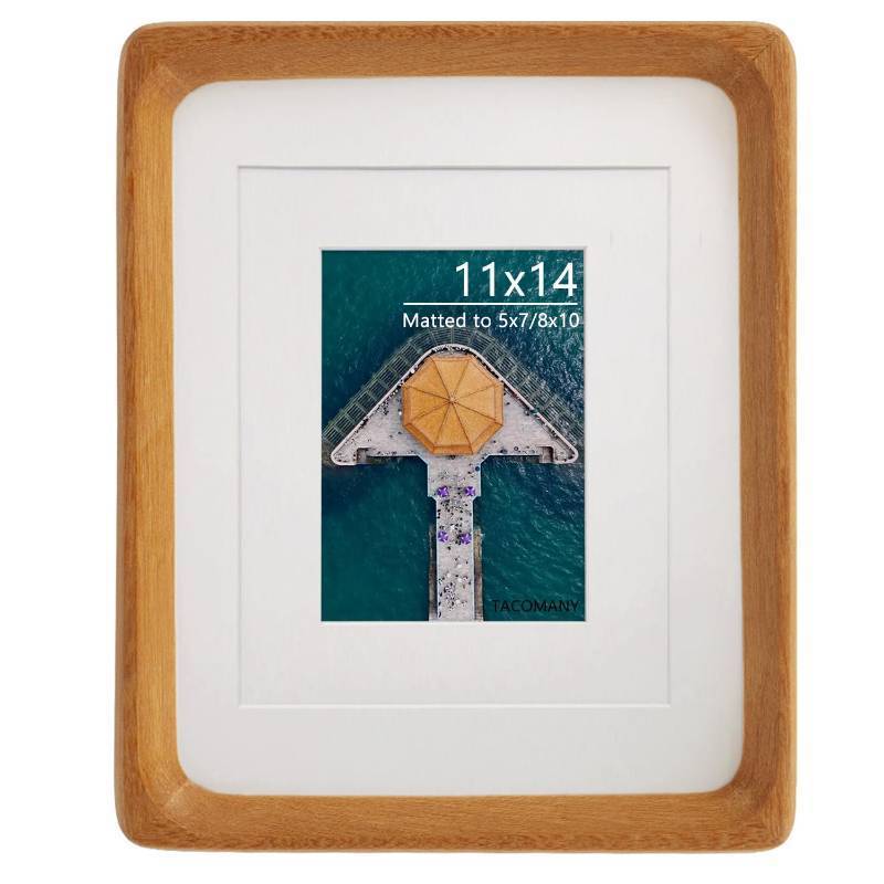 lot 18884 image: Tacomany Handcrafted Natural Wood Picture Frame with Mat for Wall and Tabletop display (Teak, 11x14 matted to 5x78x10) - Retail $36