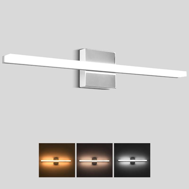 lot 18901 image: Amansour 16 Inch LED Bathroom Vanity Light, 3 CCT Adjustable Hardwired Bathroom Light Fixtures Over Mirror, Chrome Modern LED Mirror Wall Sconce for Bathroom Vanity - Retail $27
