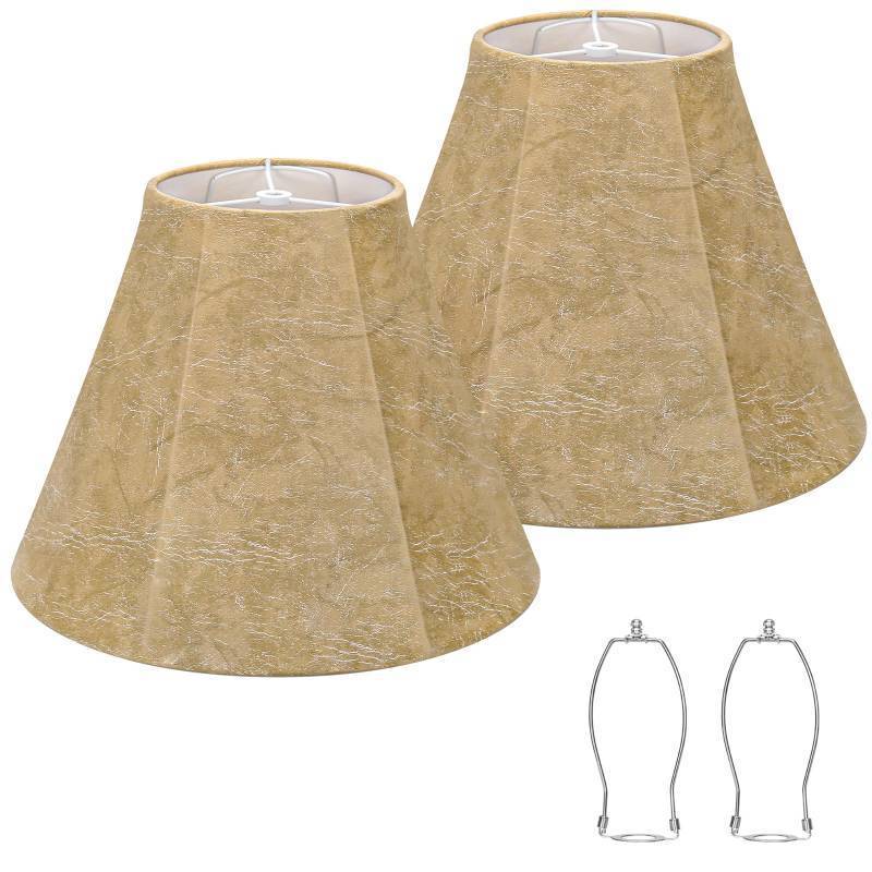 lot 19014 image: Rustic Lampshades Set of 2, Bell Lamp Shades Replacement 6x13x10, Medium Faux Leather Lampshades for Table Lamps, Floor Lamps, Hand Crafted(Spider Fitter), Harp Holders Included, Assembly Required - Retail $39