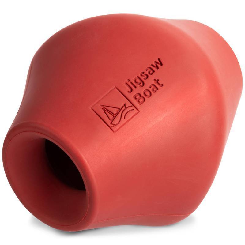 lot 19021 image: Jigsaw Boat Stuffable Enrichment Dog Toy - Durable Natural Rubber Treat Dispenser for Large Dogs, Irregular Shape, Red, Bully Stick Compatible