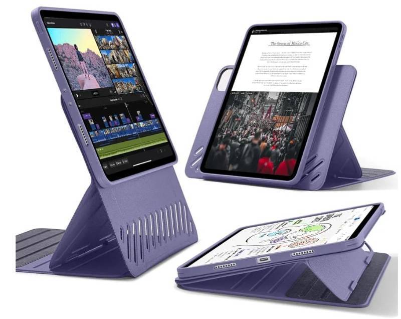 lot 18917 image: ESR for iPad Pro 13 , Removable Magnetic Cover with Pencil Charging & Storage, Adjustable PortraitLandscape Stand, 9 Standing Angles, Purple - Retail $50