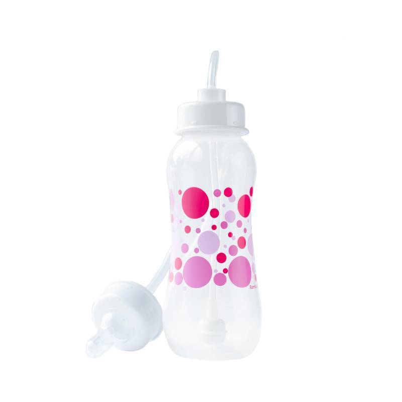 lot 18978 image: Hands-Free Baby Bottle - Anti-Colic Nursing System 9 oz Baby Bottle with Fast Flow NippleTeat 3m with Tube Straw Feeding System for Toddler (1 Bottle - Pink)