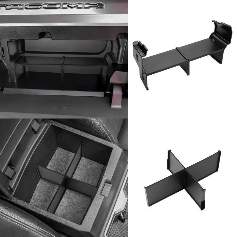 lot 19084 image: Autorder 2PCS Center Console Organizer for Toyota Tacoma 2024-20264Runner 2025-2026 Accessories Multi-Grid Glove Box Organizer for Tacoma4Runner Armrest Storage Divider Insert Tray - Retail $21