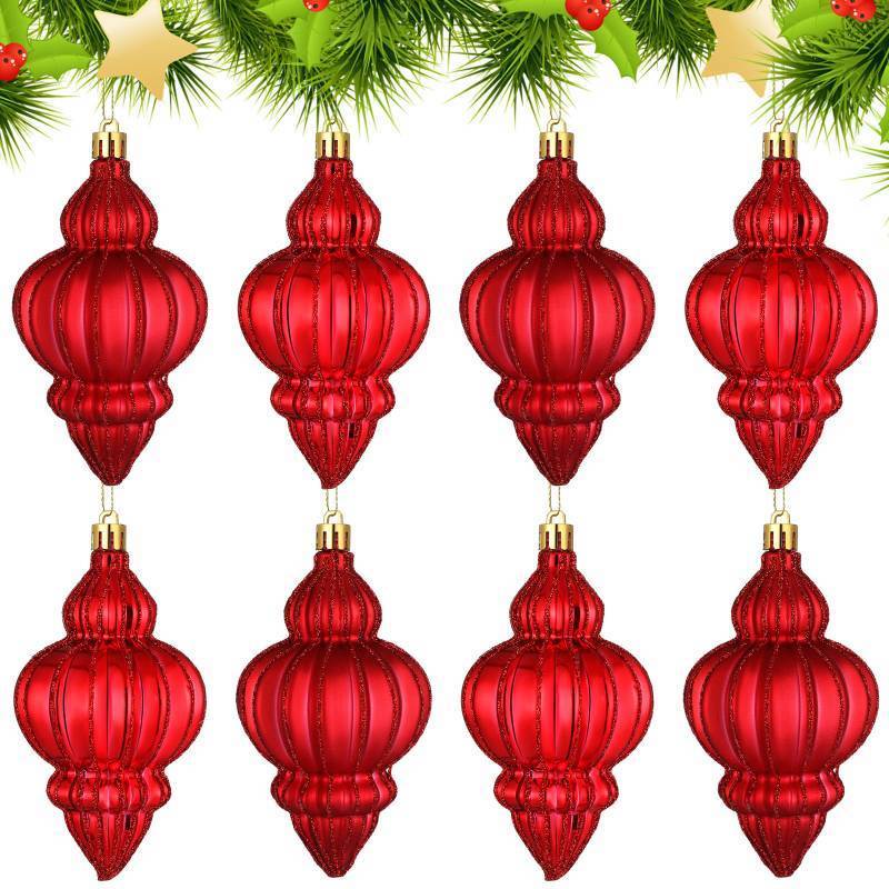 lot 19092 image: Soulchen Red 8 Pcs 5.1 Inch Shatterproof Finial Christmas Ornaments Rustic Finial Vintage Ornaments Xmas Hanging Decor Christmas Tree Decorations for Holiday Farmhouse Home Decoration - Retail $26