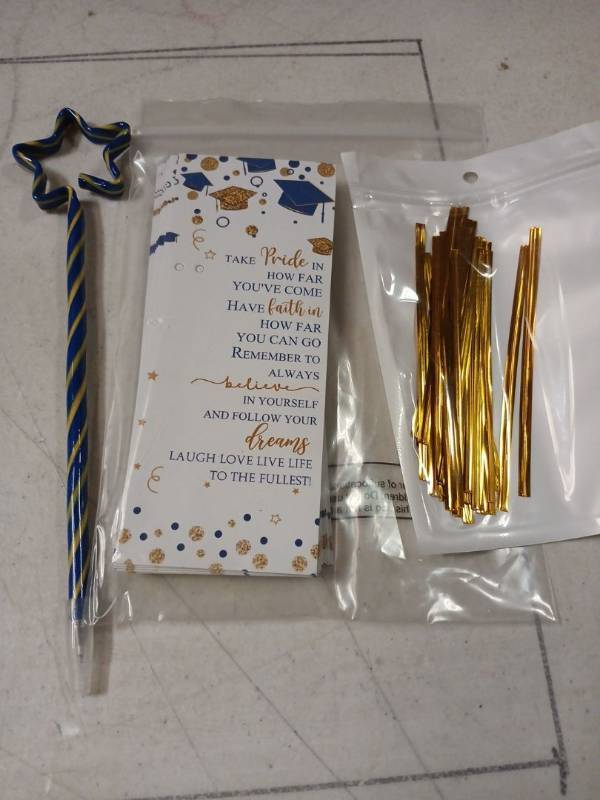 lot 19114 image: Spakon 50 Sets Graduation Gifts Bulk End of Year Gifts Graduation Favors Star Pens with Positive Cards for Students Teachers (Blue & Gold)
