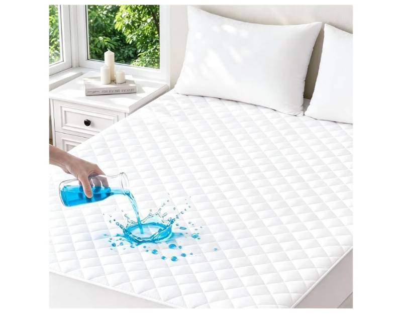 lot 19116 image: Matbeby Safe and Sound Quilted Fitted Mattress Pad Cover, Waterproof Mattress Protector, Deep Pocket Elastic Fits Up to 18, Breathable Soft Alternative Filling Mattress Pad Twin XL - Retail $37