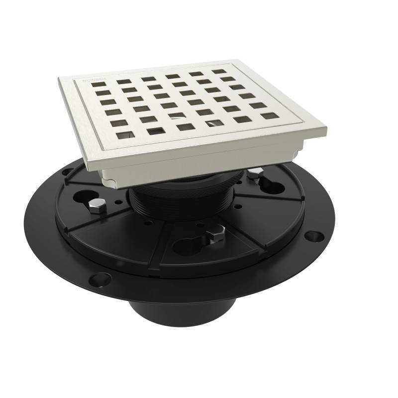 lot 19182 image: WEBANG 4 Inch Square Shower Floor Drain with Flange,Quadrato Pattern Grate Removable,Food-Grade SUS 304 Stainless Steel,Watermark&CUPC Certified,Brushed Nickel - Retail $37