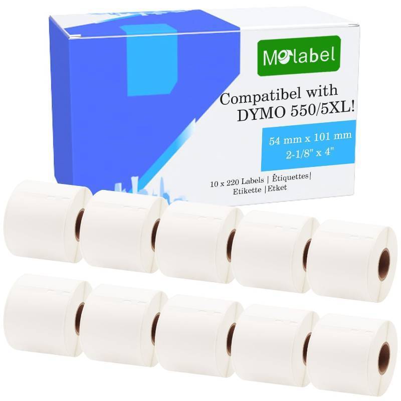 lot 19183 image: Molabel Replacement for DYMO 30323 with chip (2-18 x 4) ShippingName Badge Labels, Compatible with DYMO Labelwriter 450, 4XL, 550,5XL Rollo10 Rolls2200 Labels - Retail $60