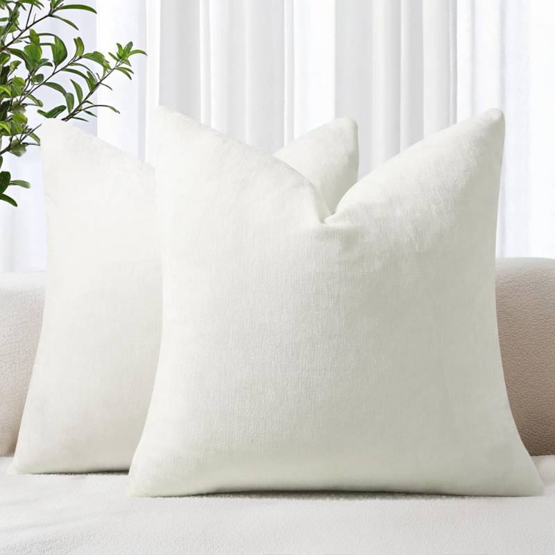 lot 19216 image: decorUhome Soft Chenille Cream White Throw Pillow Covers 26X26 Set of 2 - Retail $30
