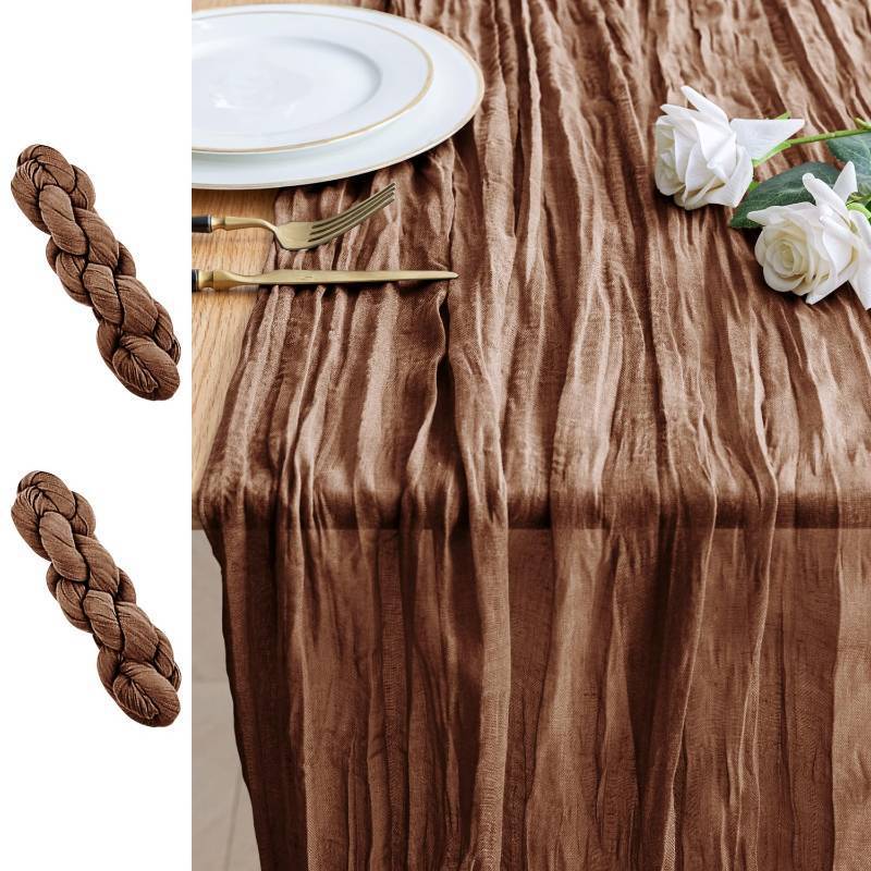 lot 19231 image: Cheesecloth Table Runner 10FT 2Pcs Brown Boho Gauze Rustic Sheer Runners