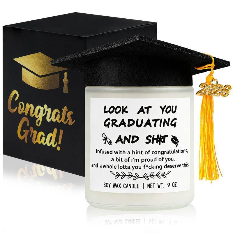 lot 60244 image: Natonhi Class of 2026 Graduation Gifts, 9 Oz Fun Grad Candle Lavender Scented Soy Candles with Mini Graduation Cap Grad Gift for College, High School, Masters Degree, Phd, Nursing & Nurse Her Him