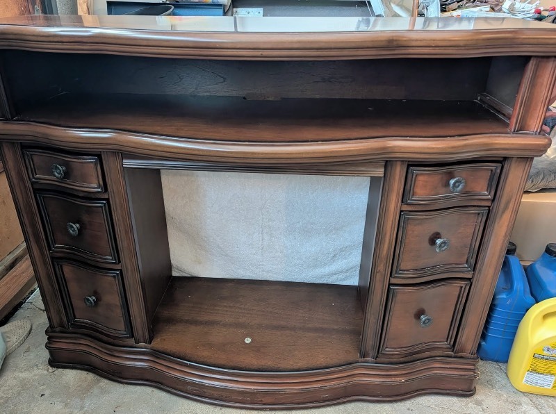 lot 12 image: Solid Wood TV Stand  Entertainment Center with Storage - Excellent Condition